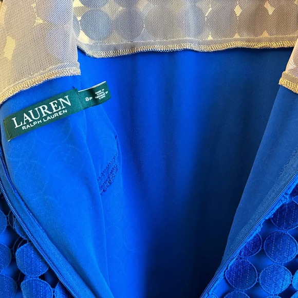 Lauren Ralph Lauren Women's 8P Blue Dot-Lace Dress Sheath Melia Semi Formal - Picture 7 of 8